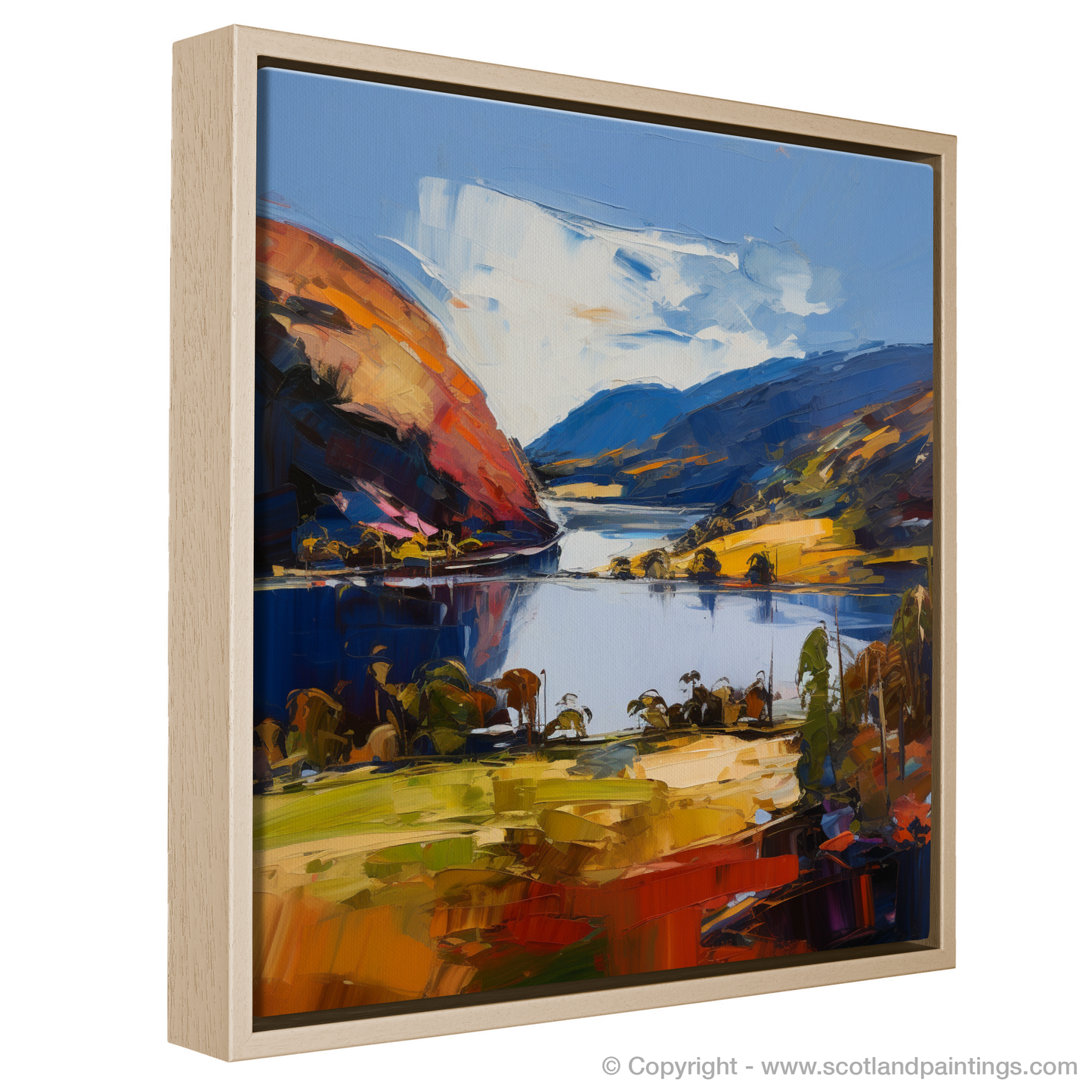 Painting and Art Print of Loch Earn, Perth and Kinross entitled "Vibrant Serenity: An Expressionist Ode to Loch Earn".