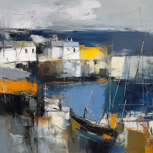 A painting of Whitehills Harbour in Scotland