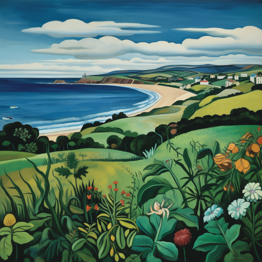 A painting of Coldingham Bay in Scotland