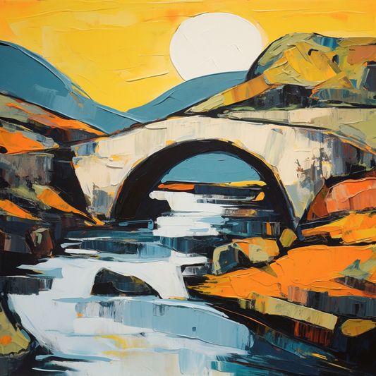 A painting of Clachan Bridge in Scotland