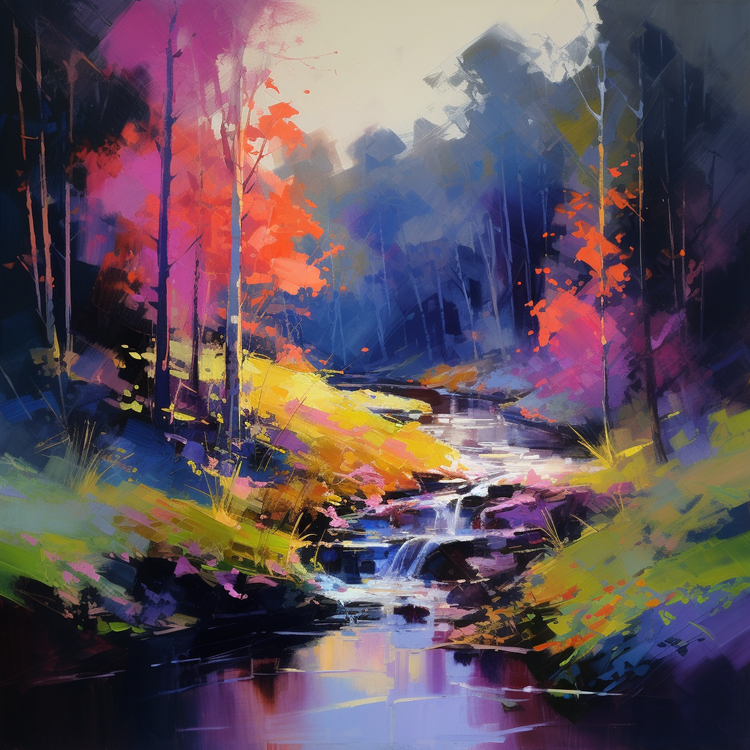 A painting of Faskally Wood in Scotland.