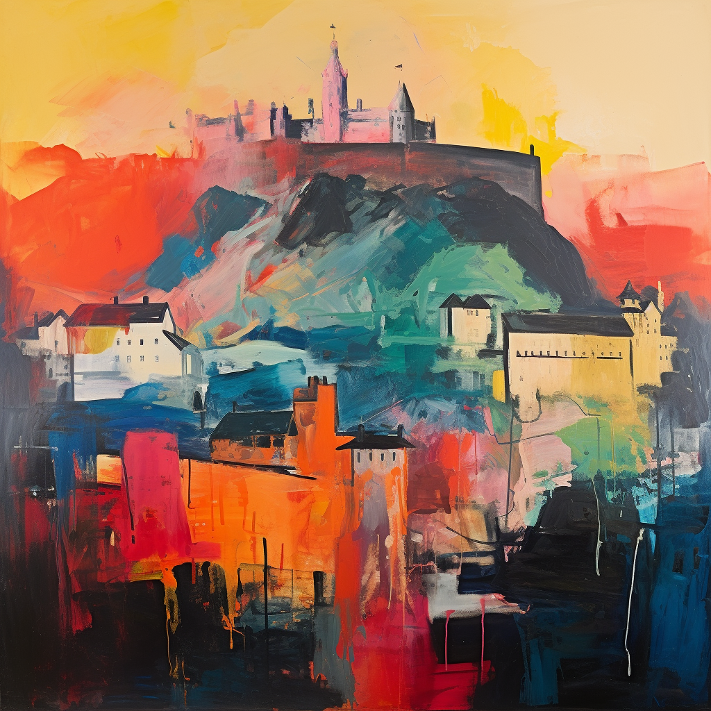 A painting of Edinburgh Castle in Scotland.