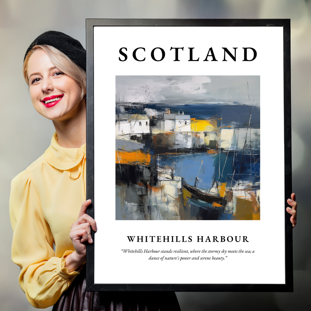 Person holding a poster of Whitehills Harbour