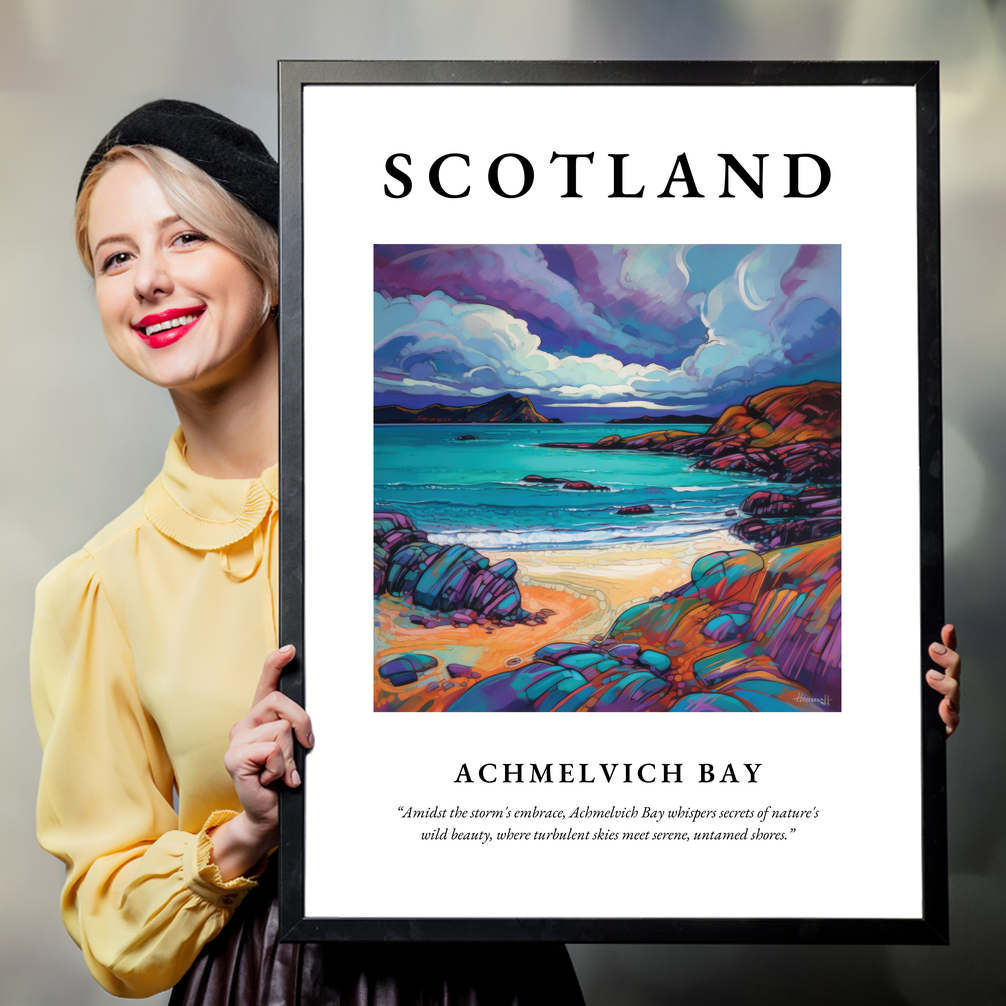 Person holding a poster of Achmelvich Bay