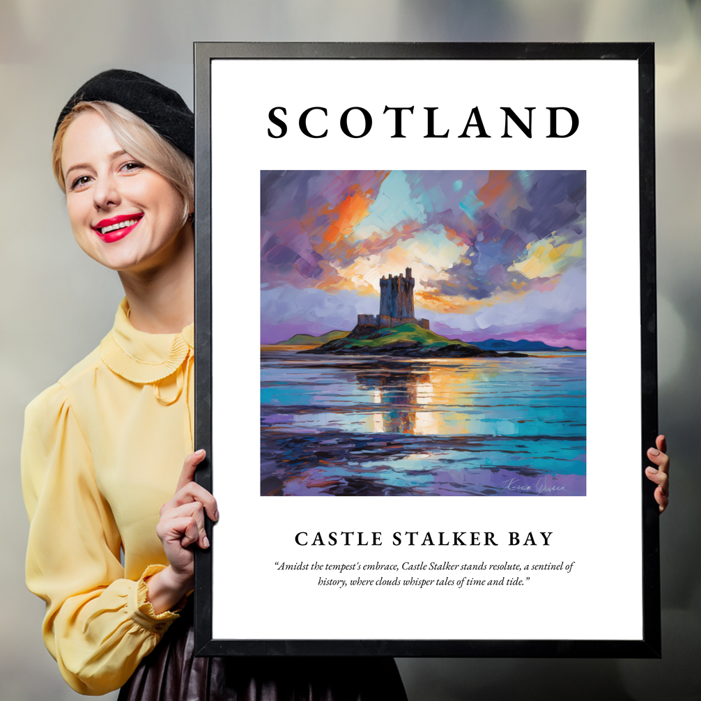 Person holding a poster of Castle Stalker Bay