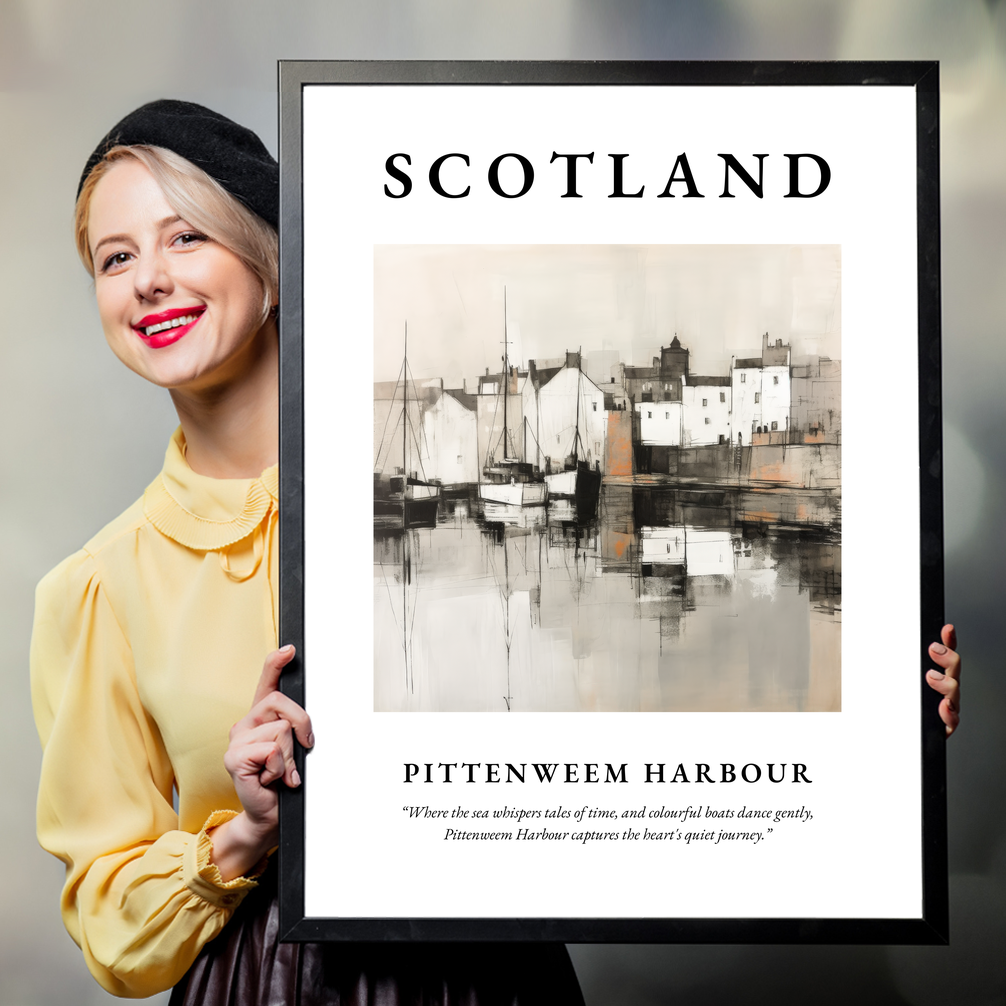 Person holding a poster of Pittenweem Harbour