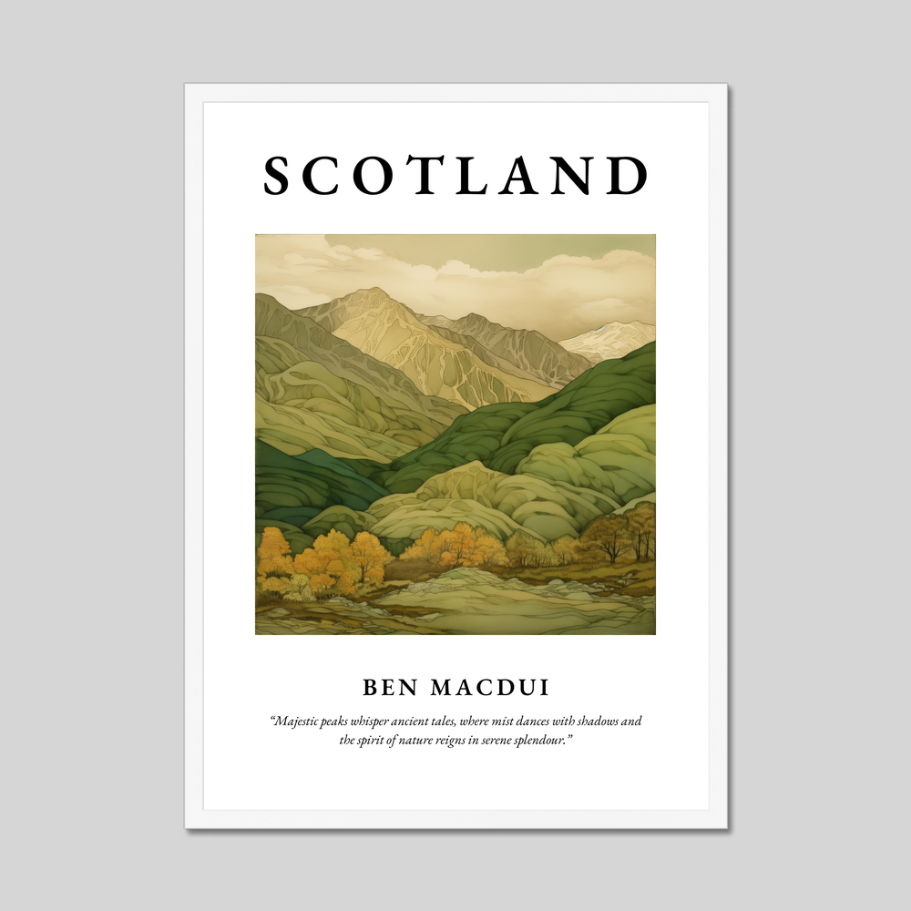 Poster in a white frame with the word Scotland