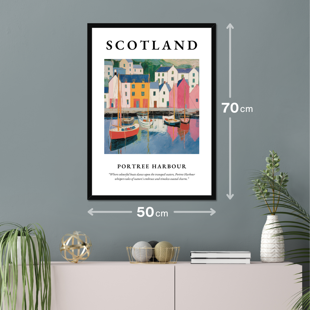 Poster of Portree Harbour hanging on a wall