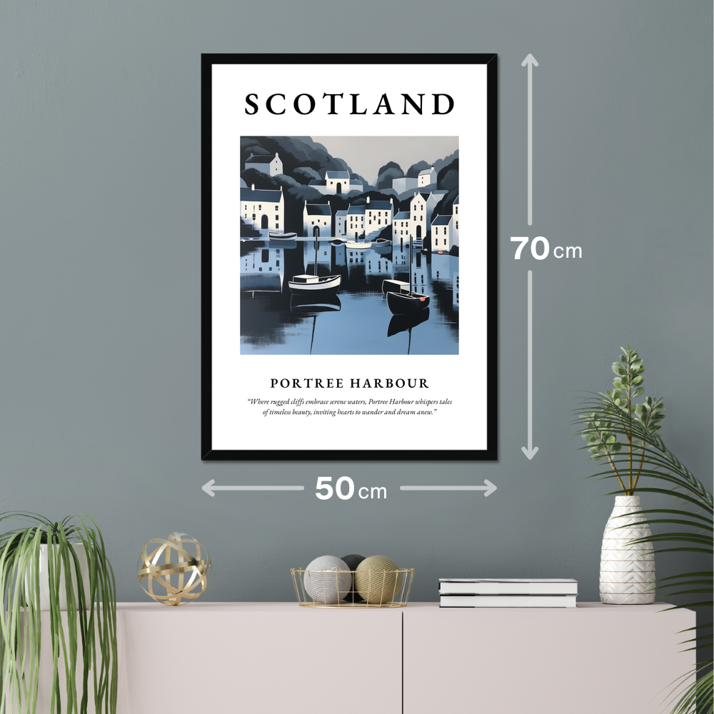 Poster of Portree Harbour hanging on a wall