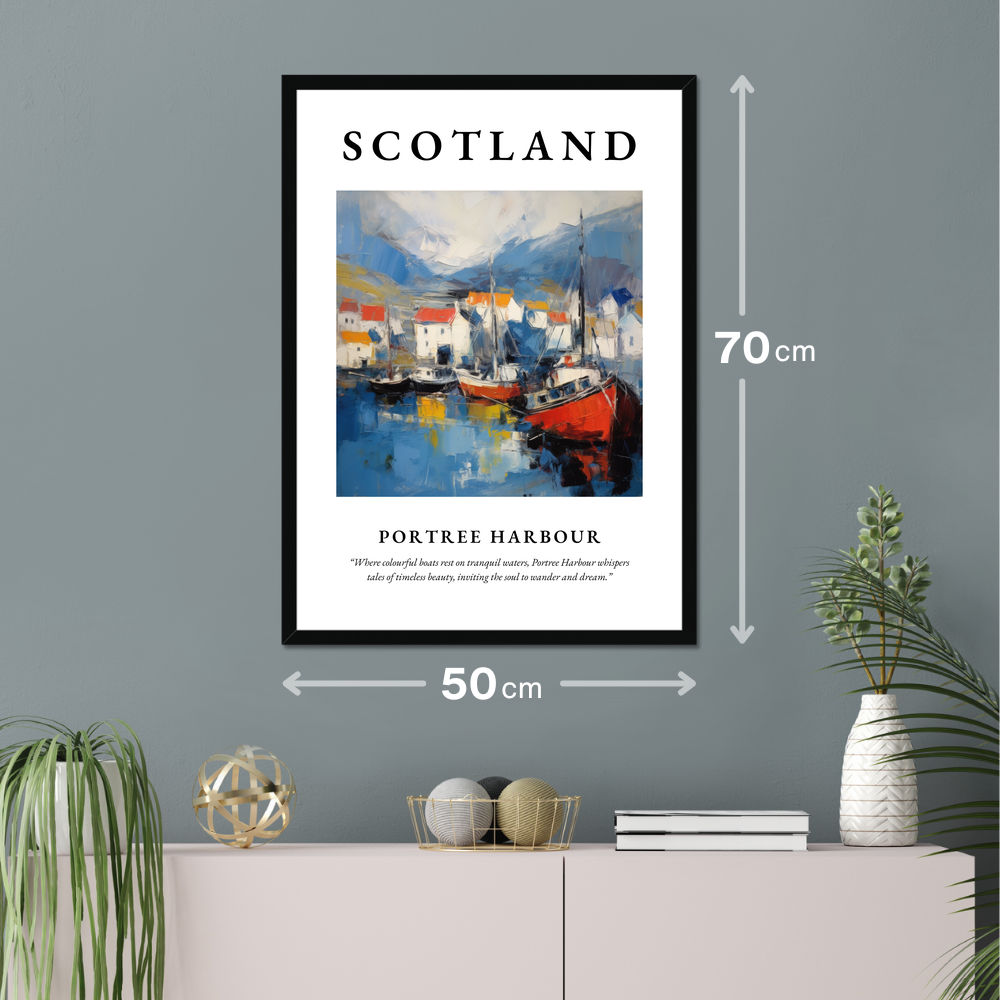 Poster of Portree Harbour hanging on a wall