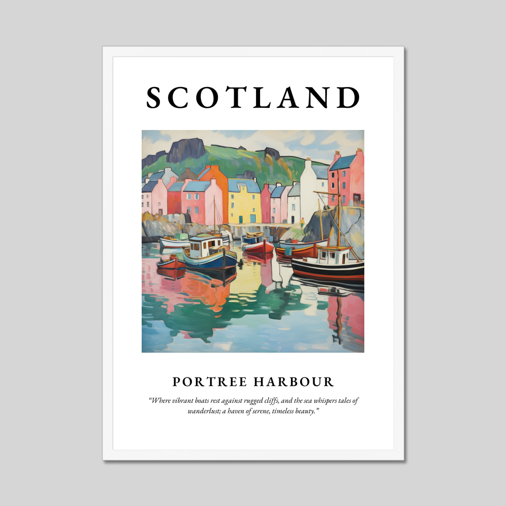 Poster in a white frame with the word Scotland