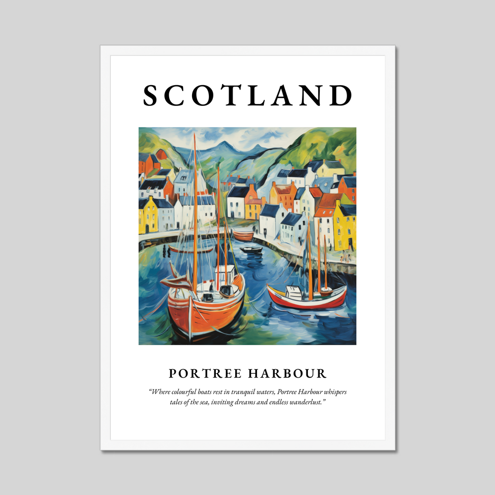 Poster in a white frame with the word Scotland