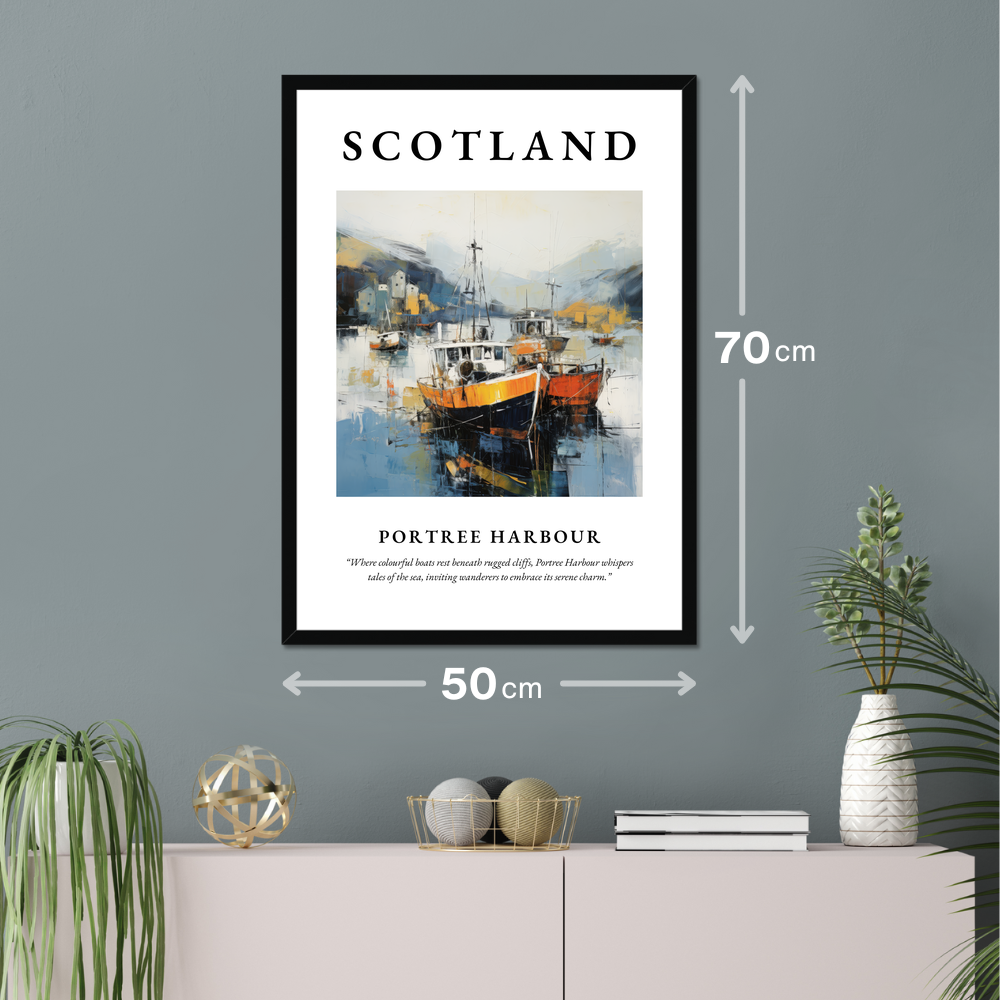 Poster of Portree Harbour hanging on a wall