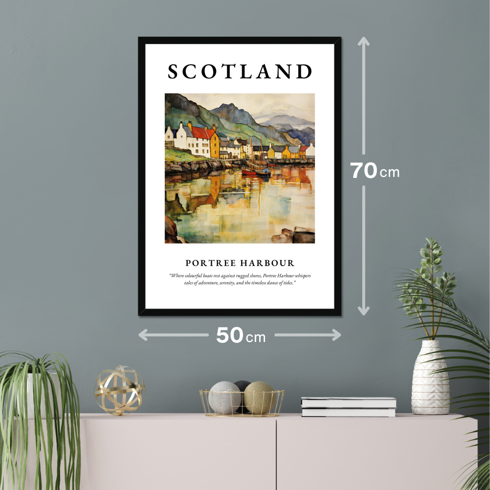 Poster of Portree Harbour hanging on a wall