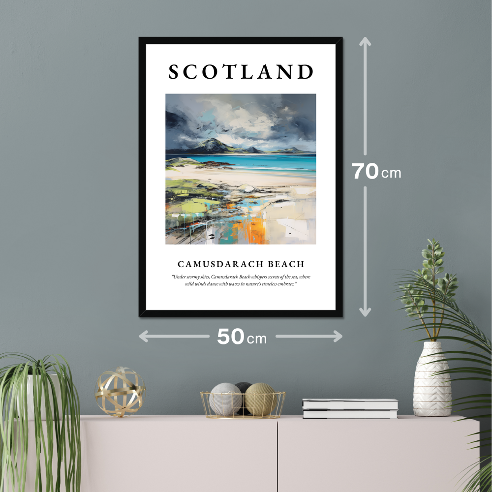 Poster of Camusdarach Beach hanging on a wall