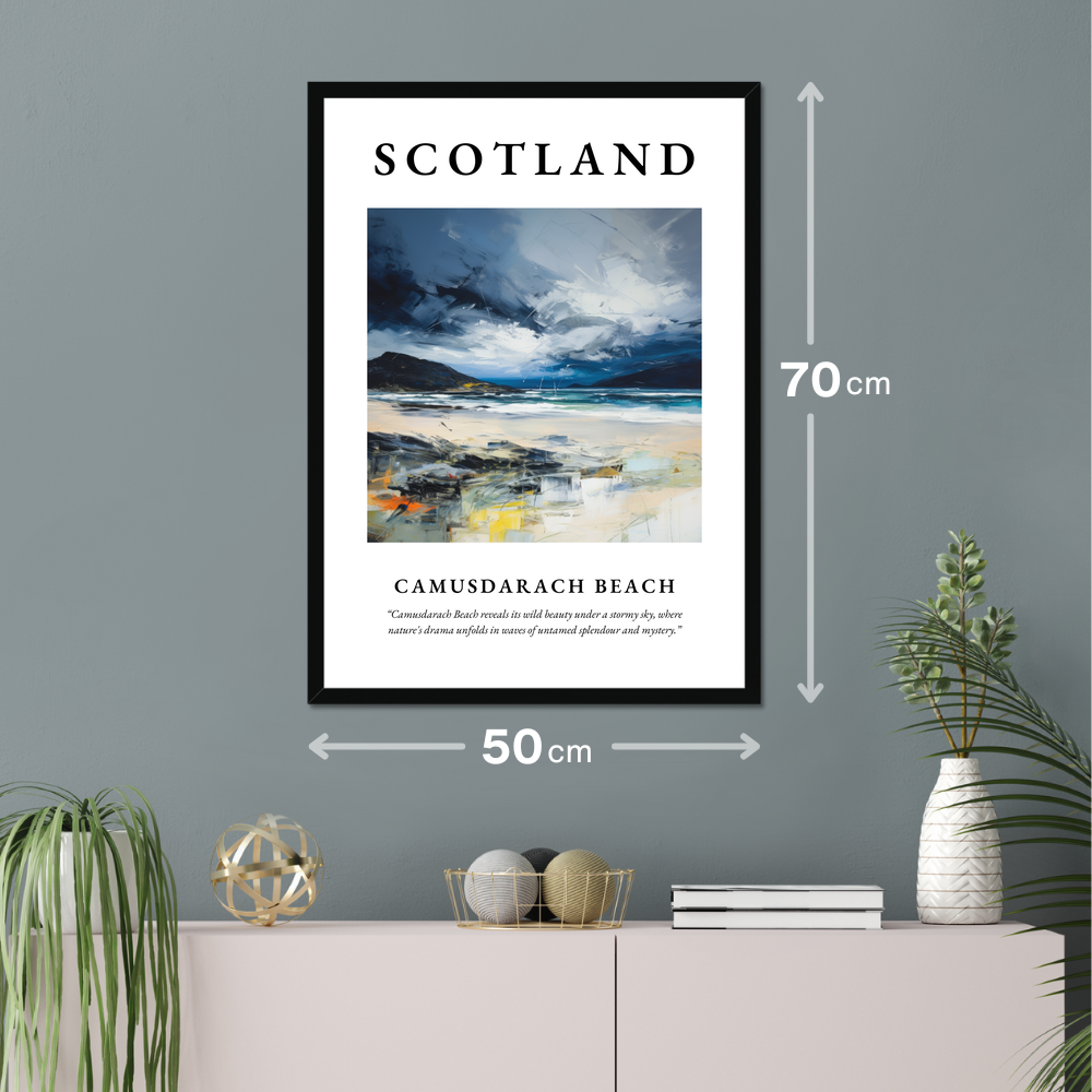 Poster of Camusdarach Beach hanging on a wall