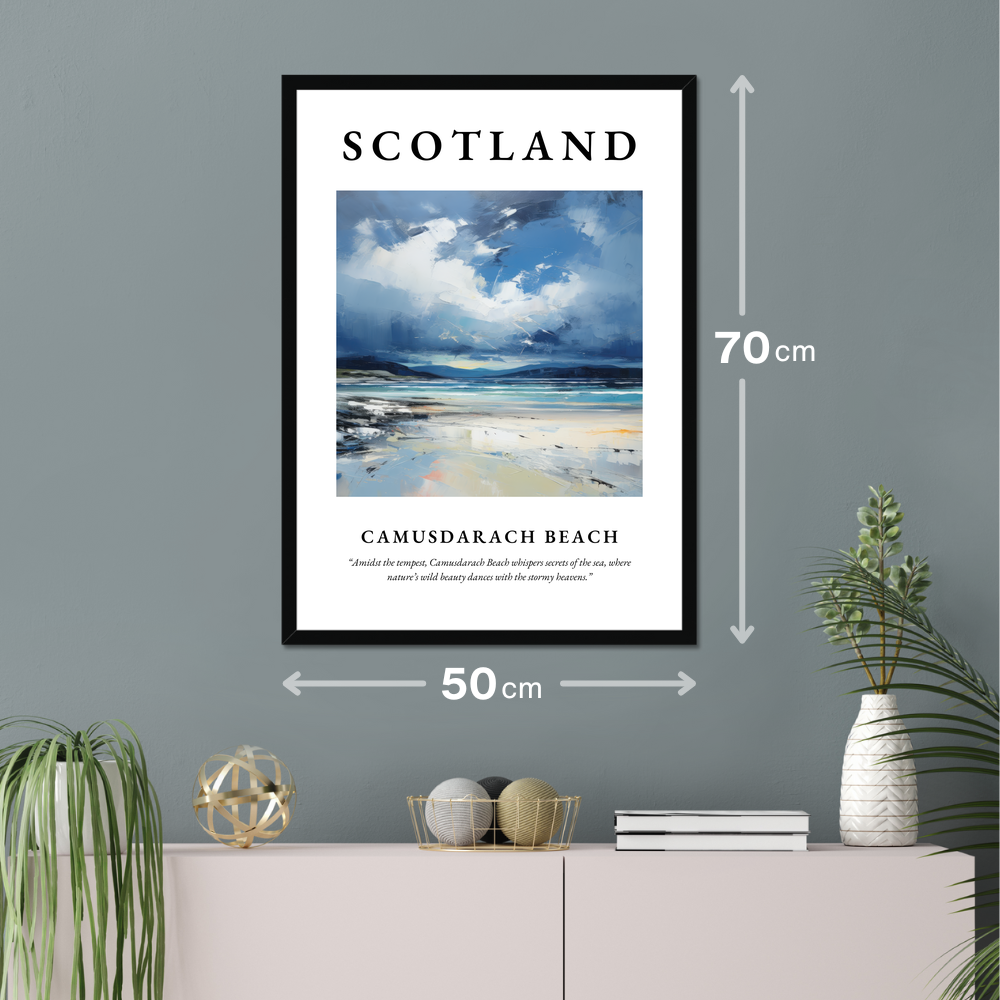 Poster of Camusdarach Beach hanging on a wall