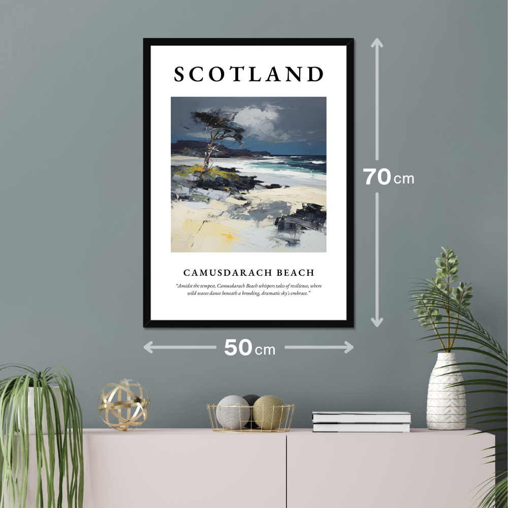Poster of Camusdarach Beach hanging on a wall