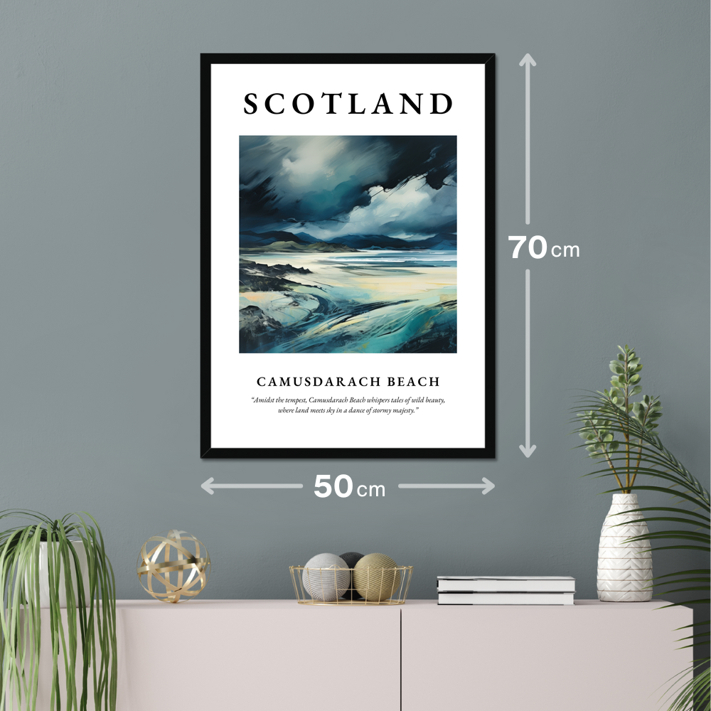 Poster of Camusdarach Beach hanging on a wall