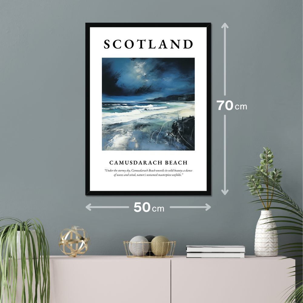 Poster of Camusdarach Beach hanging on a wall
