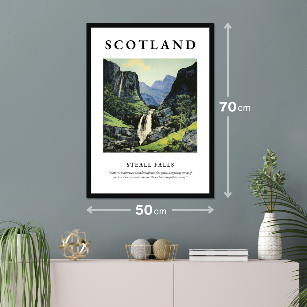Poster of Steall Falls hanging on a wall