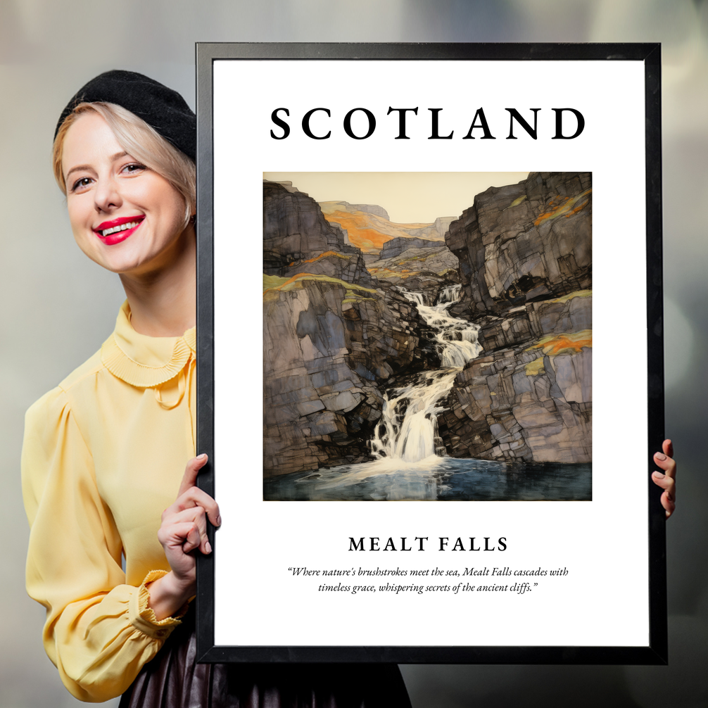 Person holding a poster of Mealt Falls