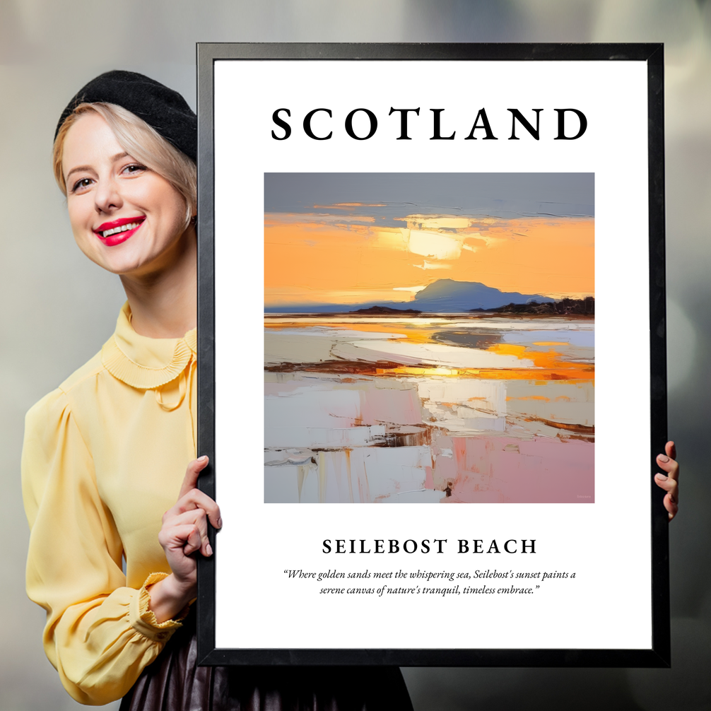 Person holding a poster of Seilebost Beach