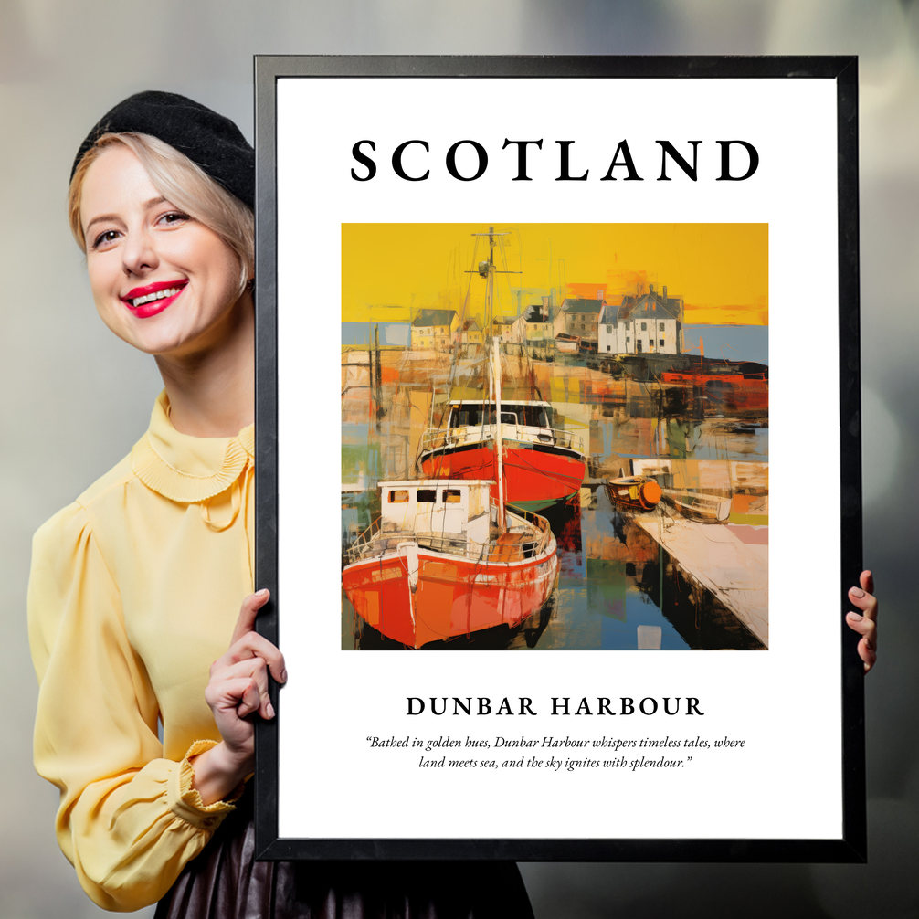 Person holding a poster of Dunbar Harbour