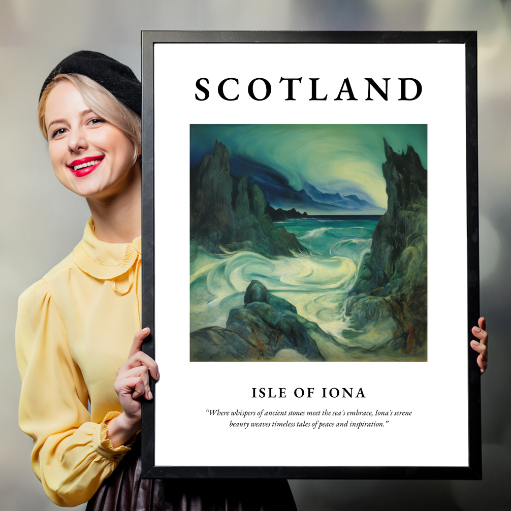 Person holding a poster of Isle of Iona