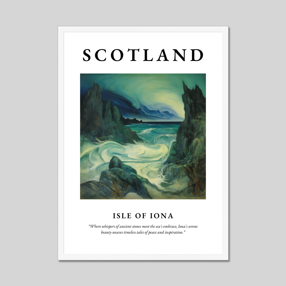 Poster in a white frame with the word Scotland