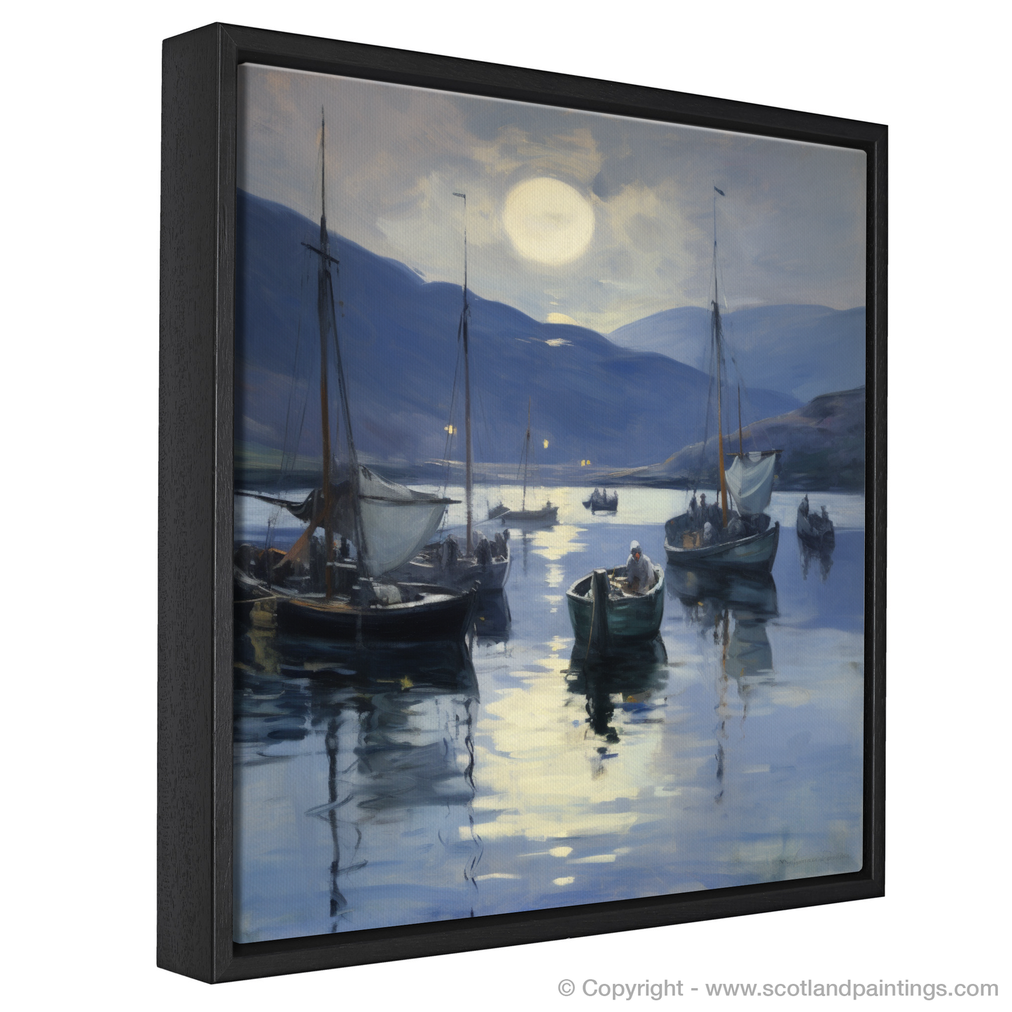 Moonlit Serenity: Ullapool Harbour in Impressionist Hues