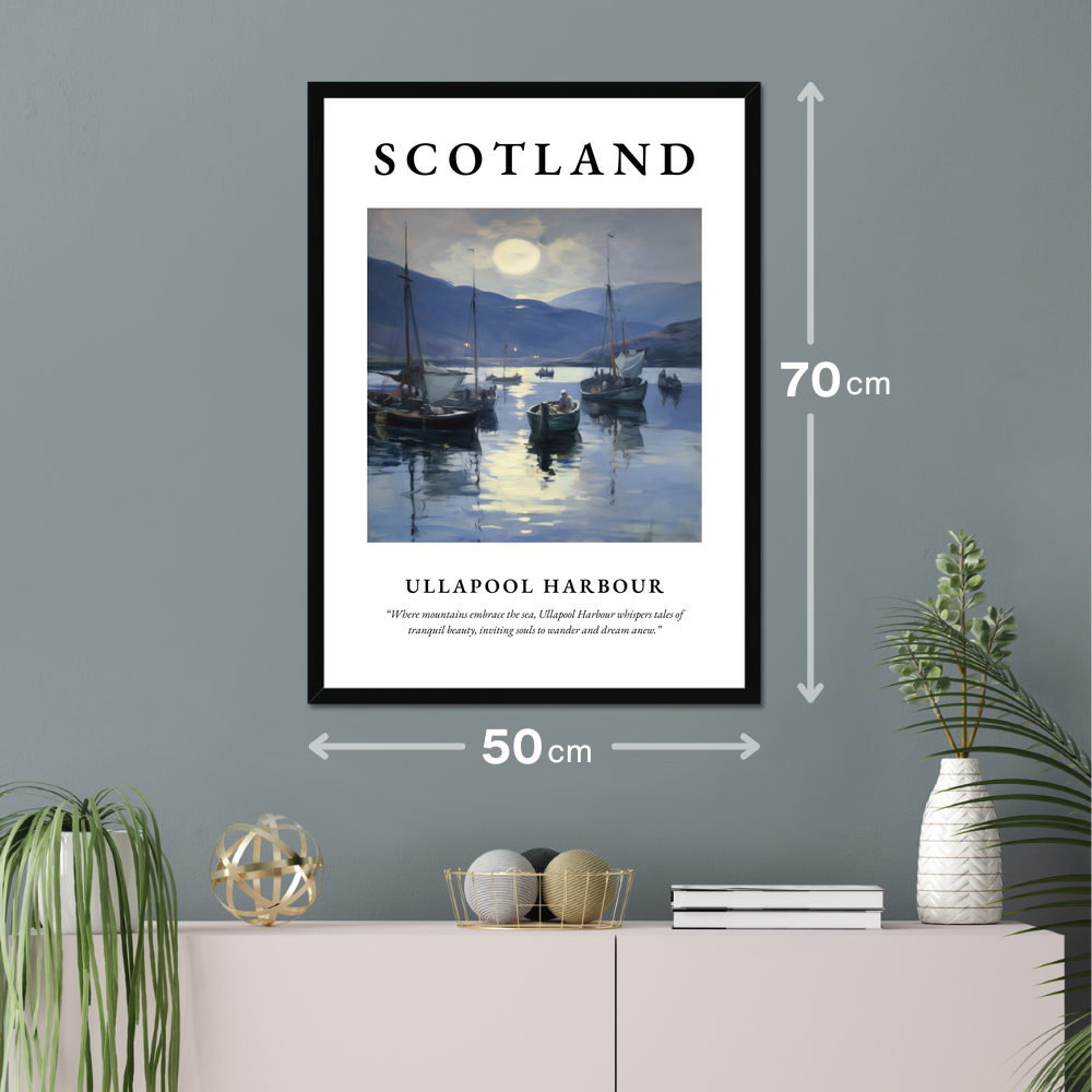 Poster of Ullapool Harbour hanging on a wall