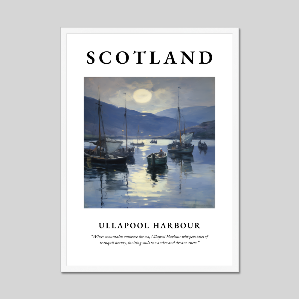 Poster in a white frame with the word Scotland