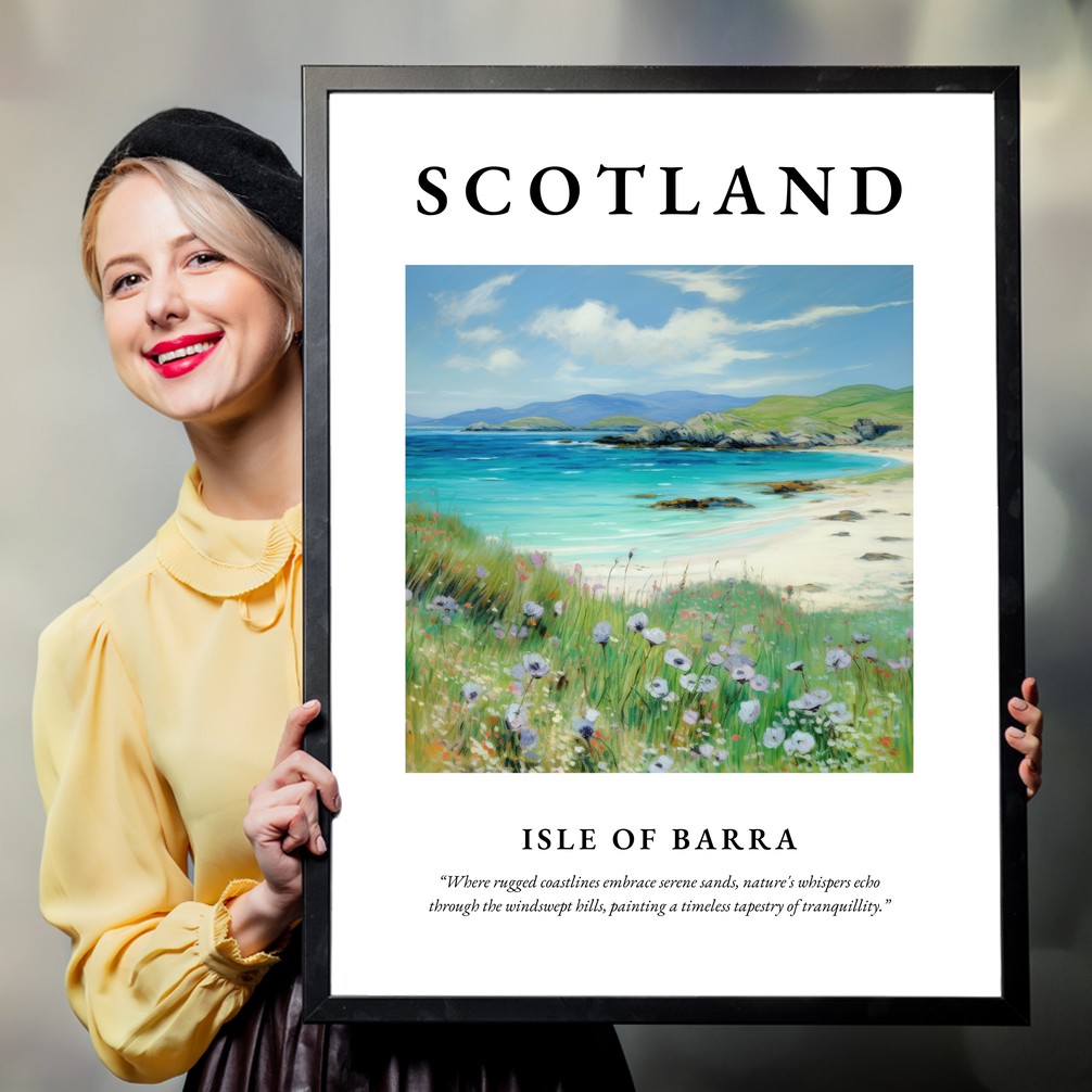 Person holding a poster of Isle of Barra