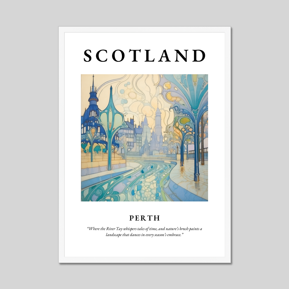 Poster in a white frame with the word Scotland