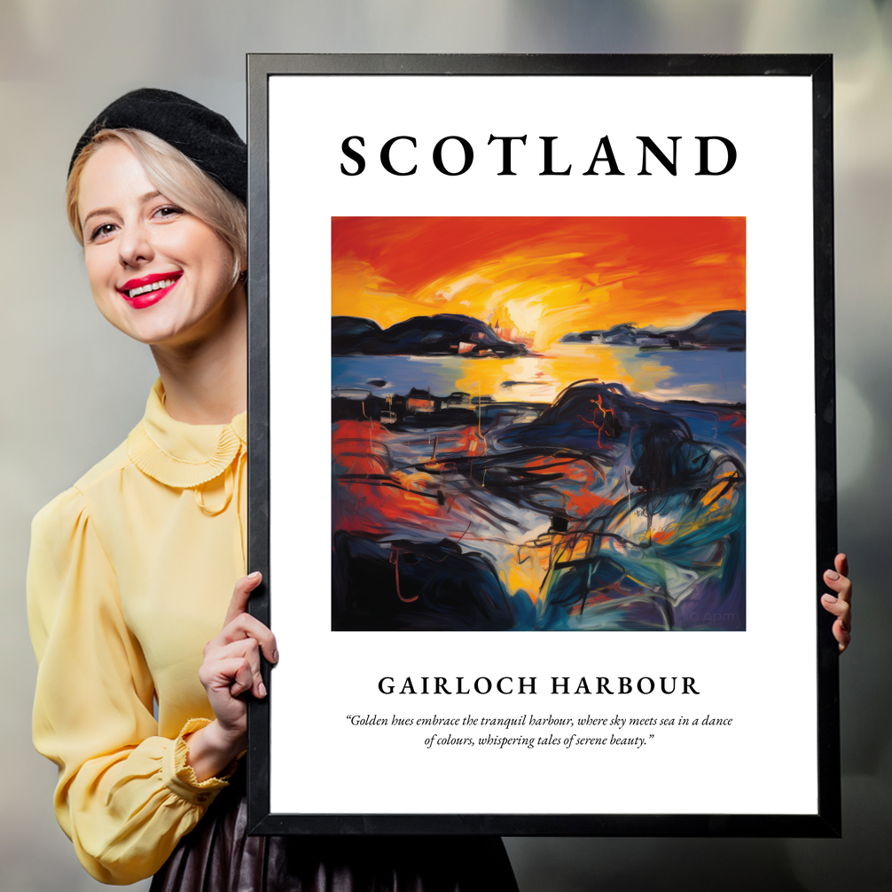 Person holding a poster of Gairloch Harbour