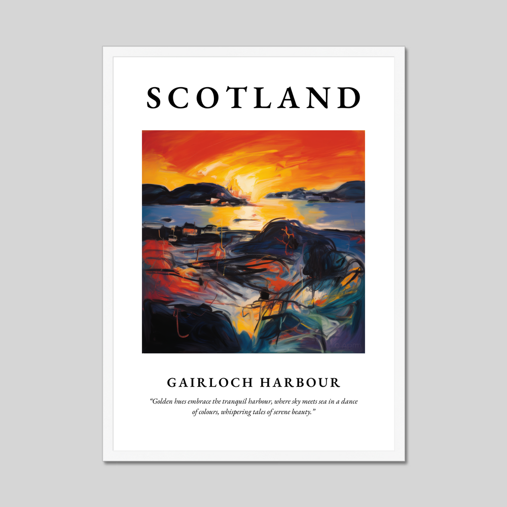 Poster in a white frame with the word Scotland