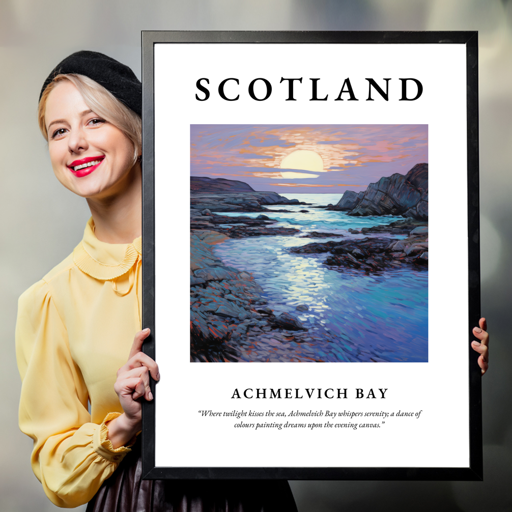 Person holding a poster of Achmelvich Bay