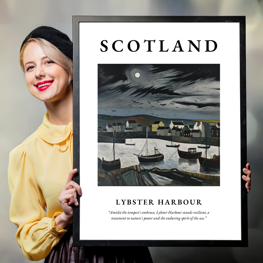Person holding a poster of Lybster Harbour