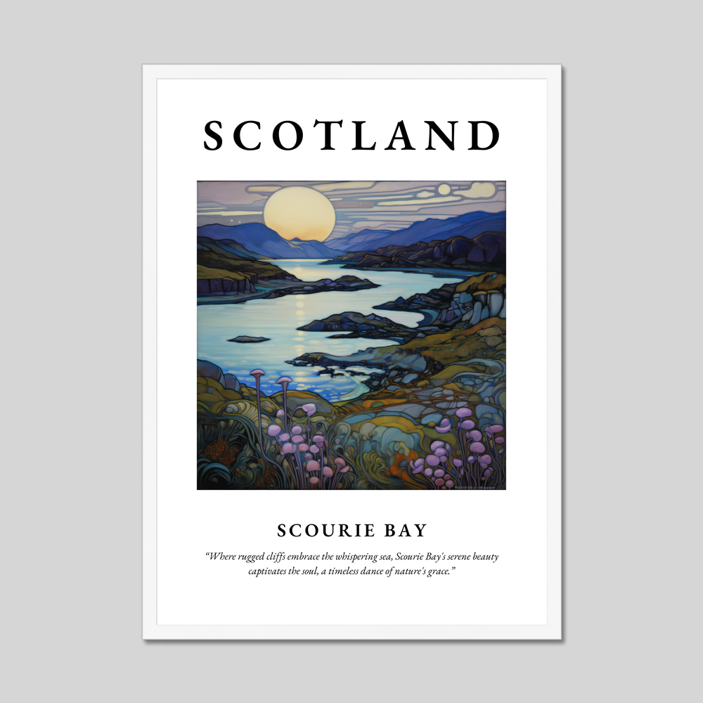 Poster in a white frame with the word Scotland