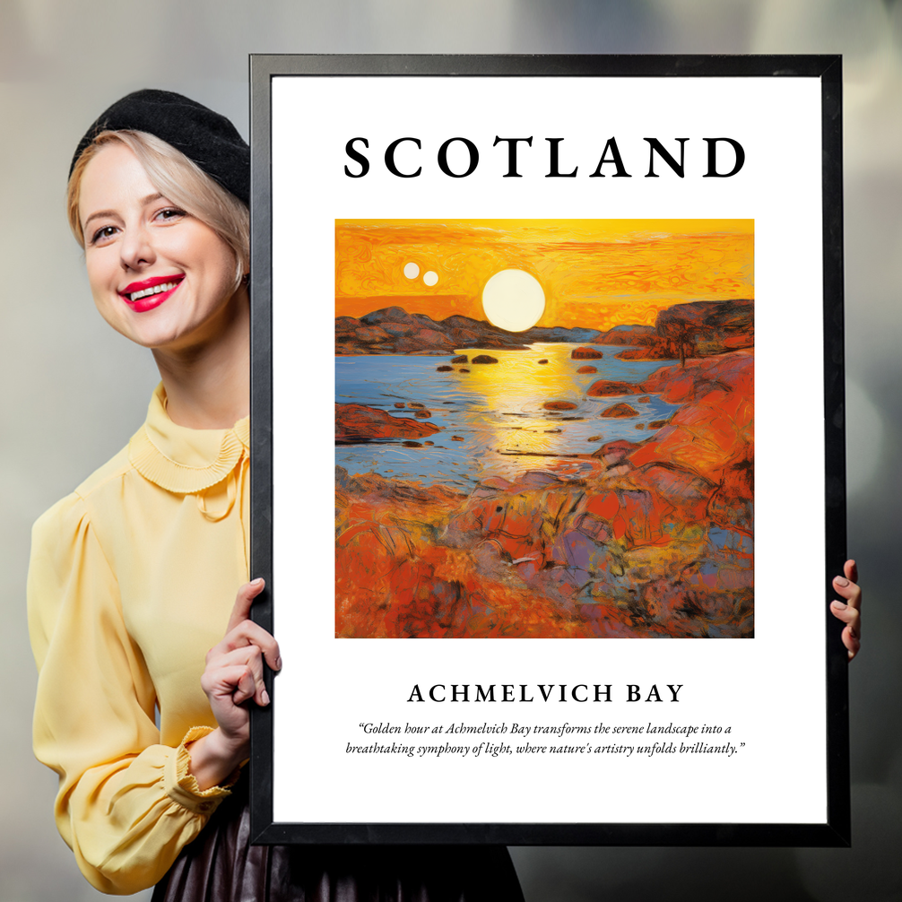 Person holding a poster of Achmelvich Bay
