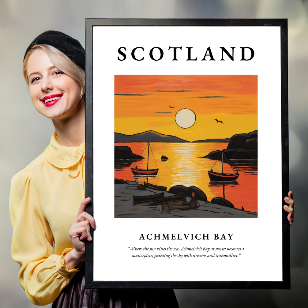 Person holding a poster of Achmelvich Bay
