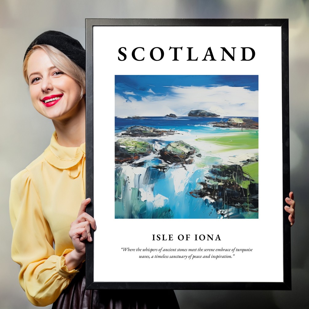Person holding a poster of Isle of Iona