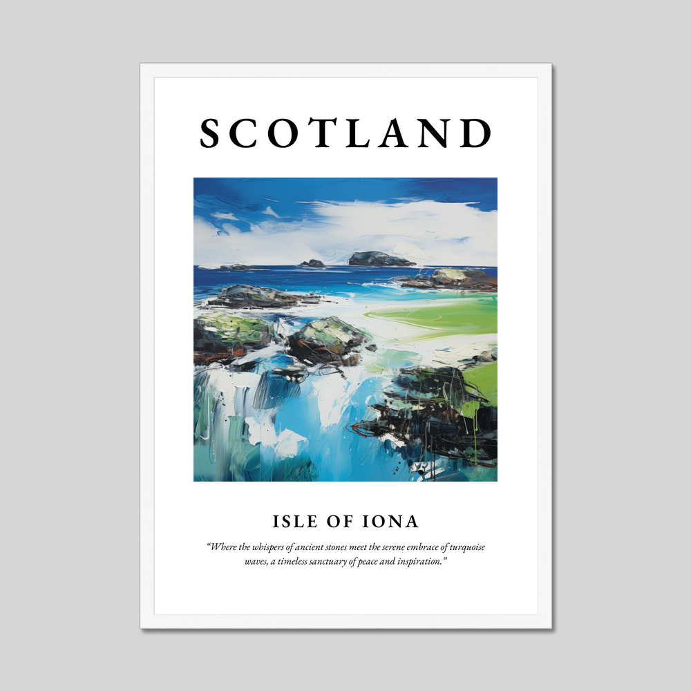 Poster in a white frame with the word Scotland