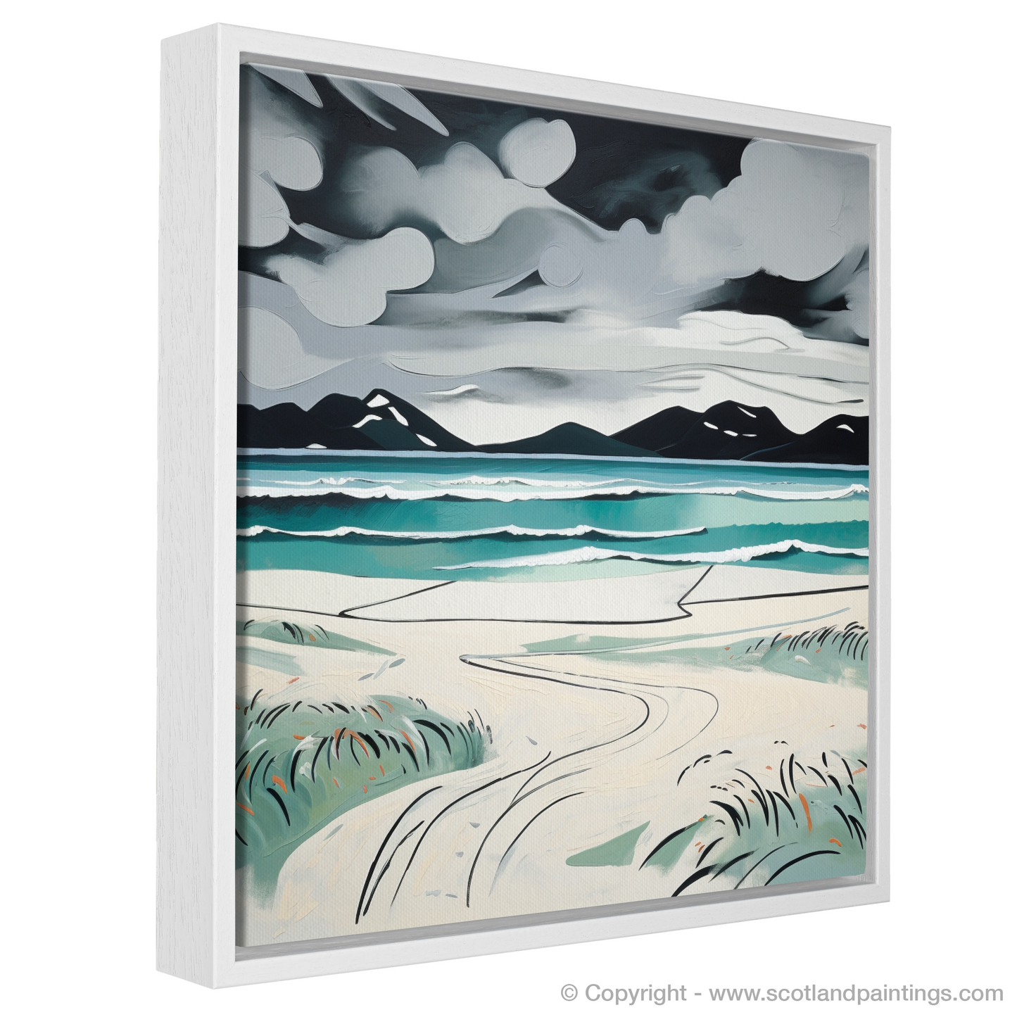 Storm over Luskentyre Sands: A Naive Art Homage to Scottish Shores