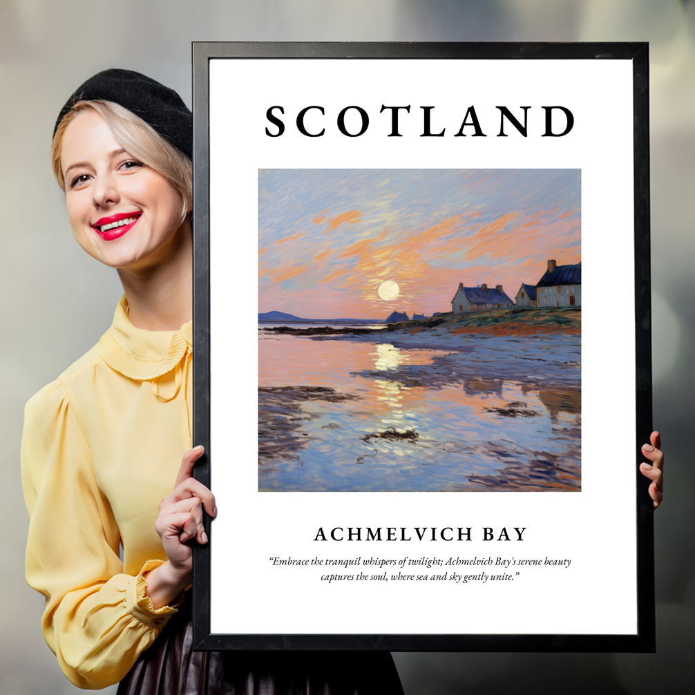 Person holding a poster of Achmelvich Bay