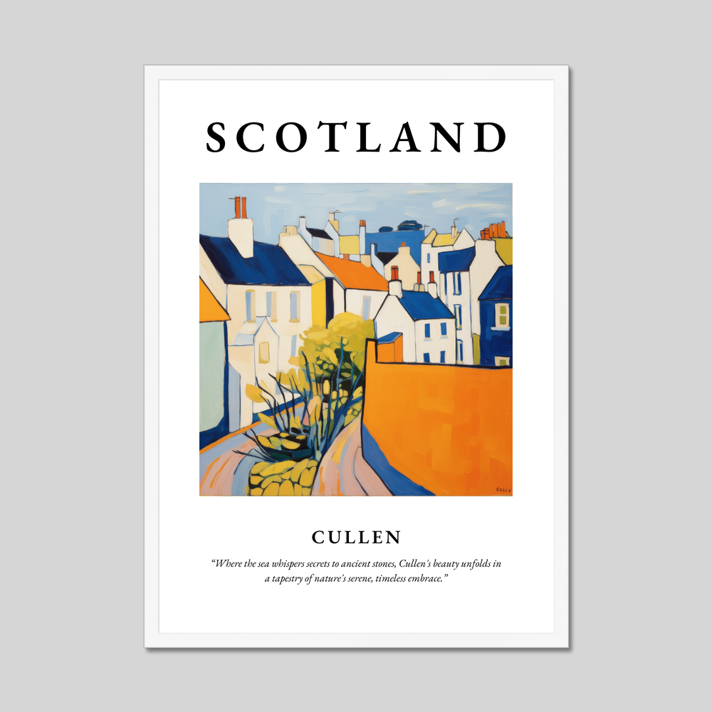 Poster in a white frame with the word Scotland