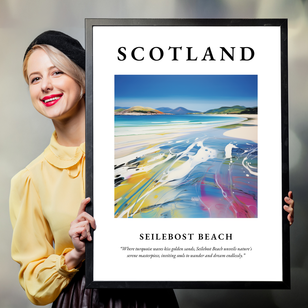 Person holding a poster of Seilebost Beach