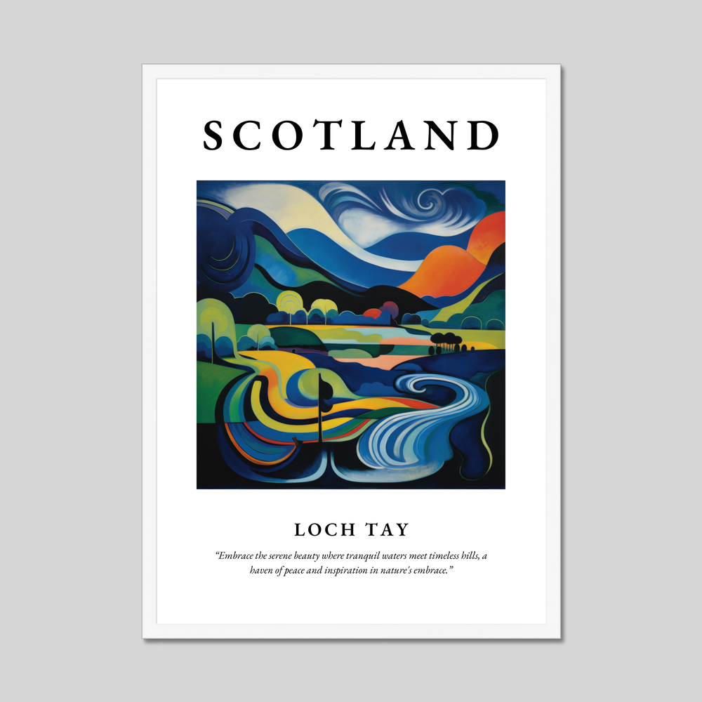 Poster in a white frame with the word Scotland