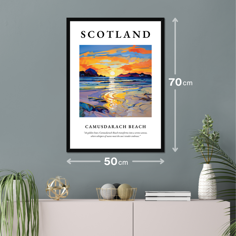Poster of Camusdarach Beach hanging on a wall